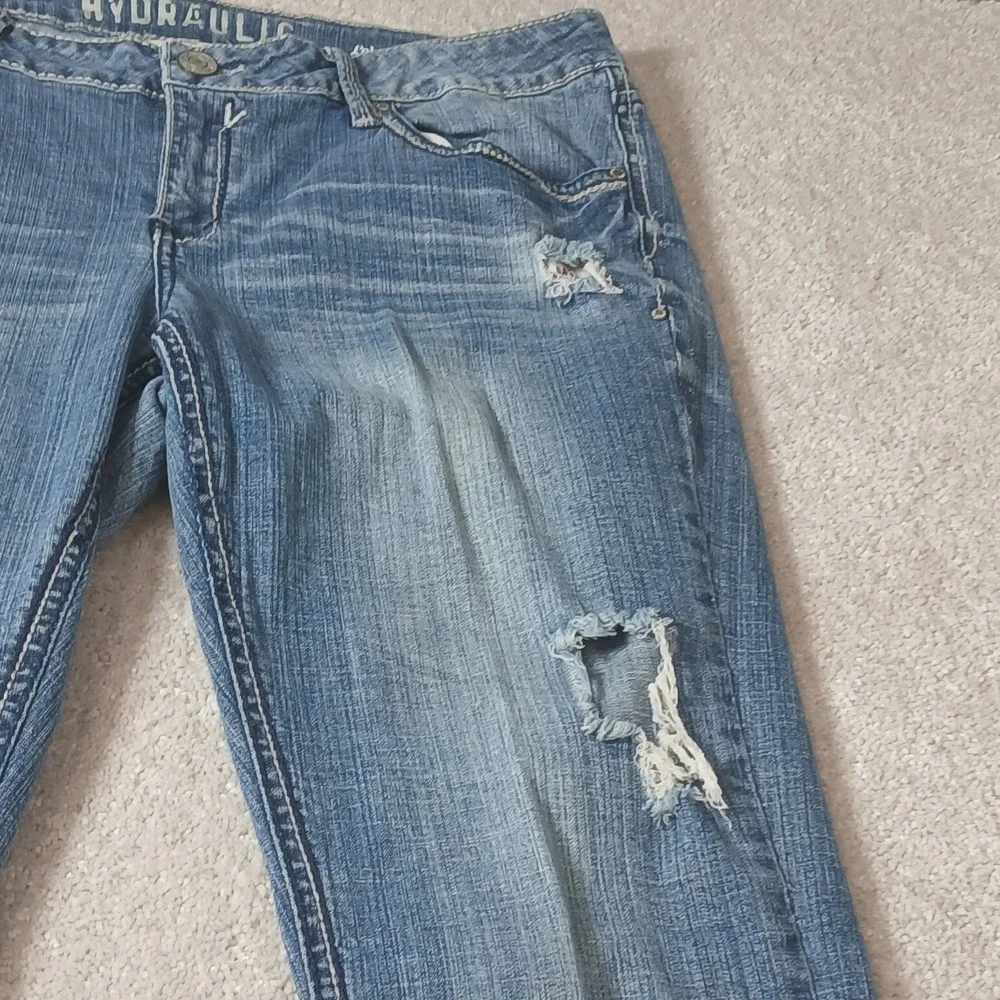 Hydraulic Lola Curvy Almost Bootcut Jeans Women 17/18 Blue Denim Distressed - Picture 4 of 15
